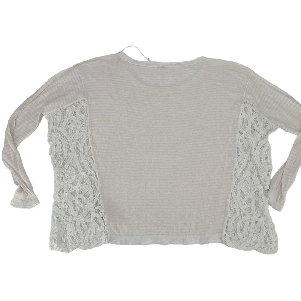 Free People Womens Pullover Sweater White Crochet Top Scoop Neck Knit Size M
